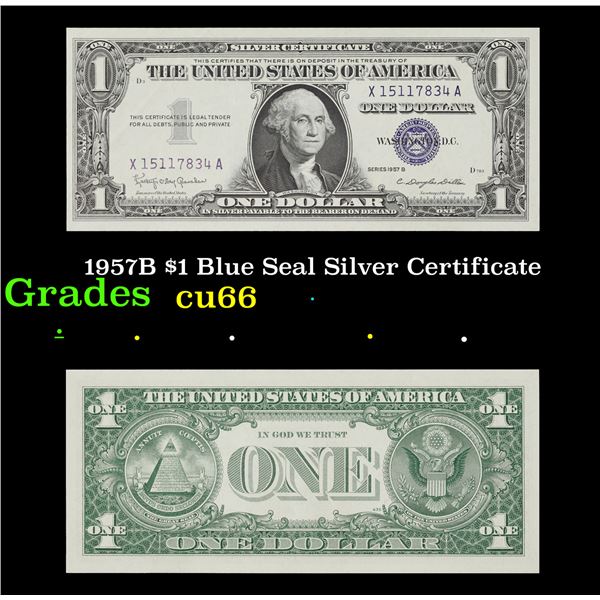 1957B $1 Blue Seal Silver Certificate Grades Gem+ CU