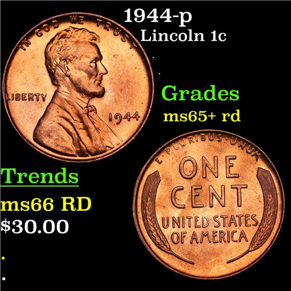 1944-p Lincoln Cent 1c Grades Gem+ Unc RD