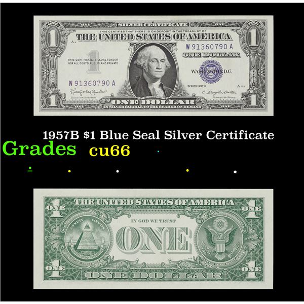 1957B $1 Blue Seal Silver Certificate Grades Gem+ CU