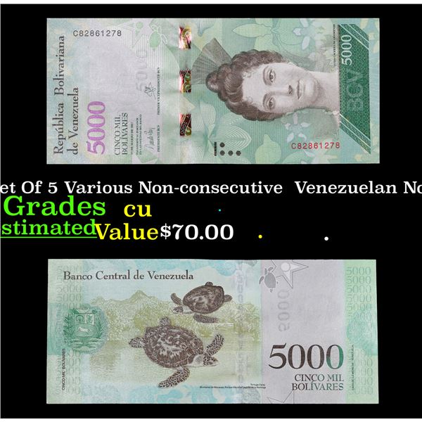 Set Of 5 Various Non-consecutive  Venezuelan Notes Grades CU