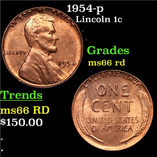 1954-p Lincoln Cent 1c Grades GEM+ Unc RD