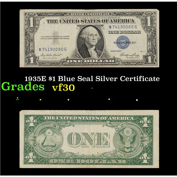 1935E $1 Blue Seal Silver Certificate Grades vf++