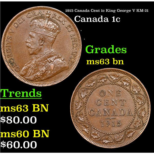 1915 Canada Cent 1c King George V KM-21 Grades Select Unc BN