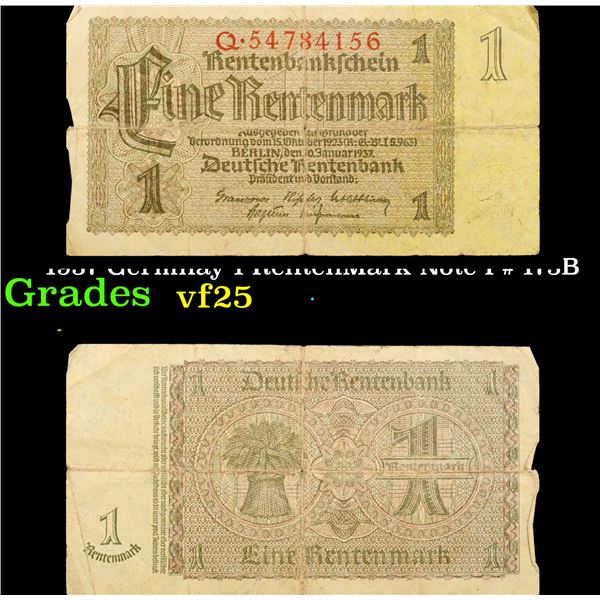 1937 Germnay 1 RentenMark Note P# 173B Grades vf+