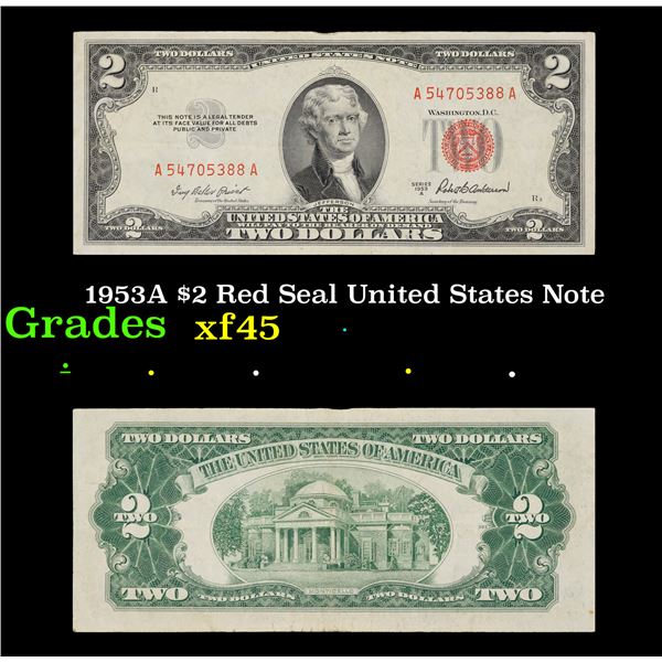 1953A $2 Red Seal United States Note Grades xf+