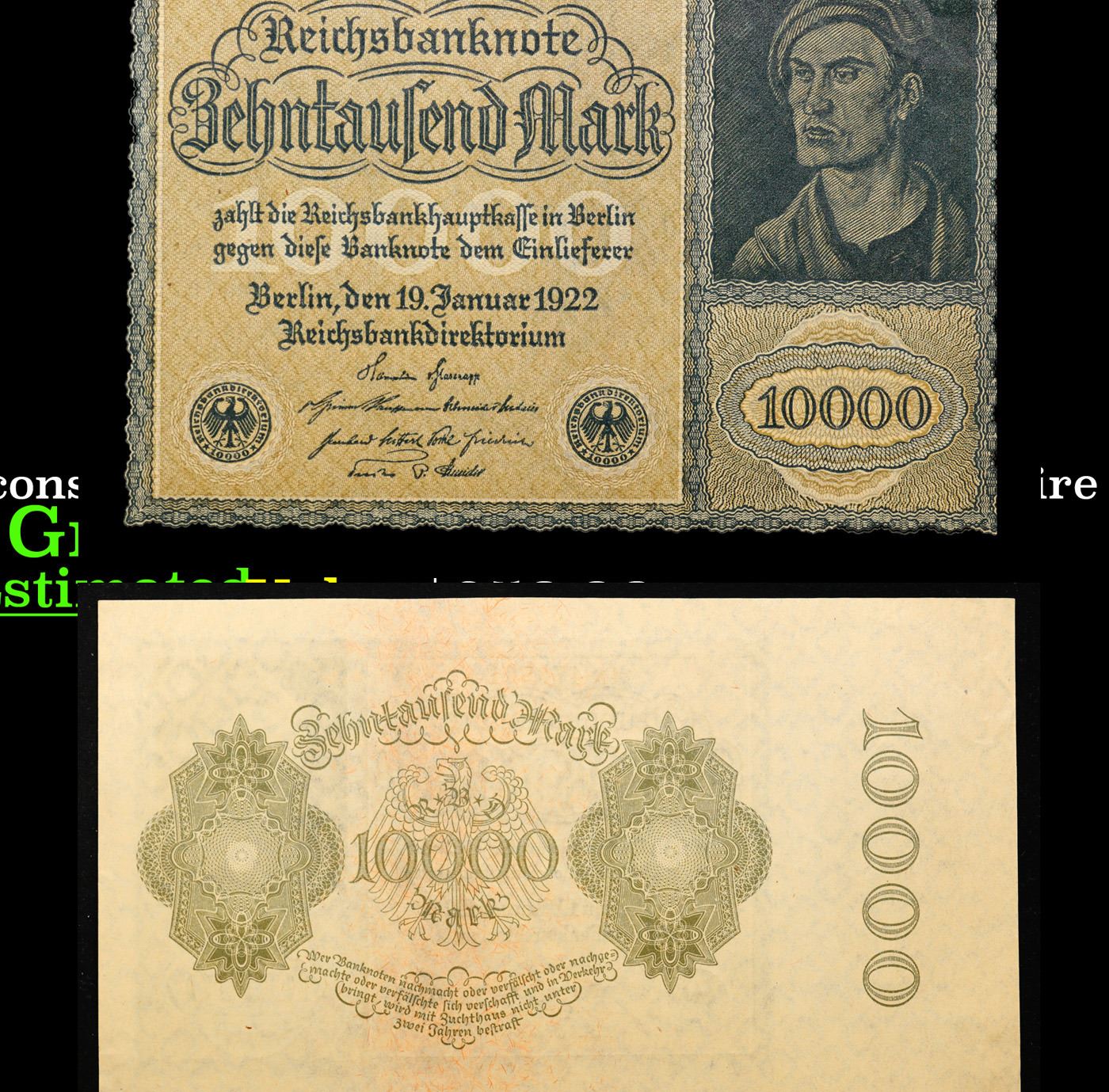 German Vampire Note set of 2 consecutive 1922 Germny 10,000 Mark Vampire Note P# 72 Grades CU