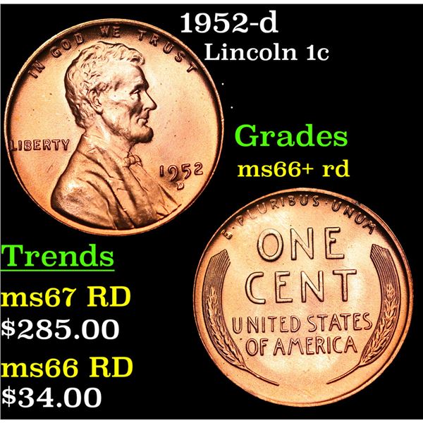 1952-d Lincoln Cent 1c Grades GEM++ RD