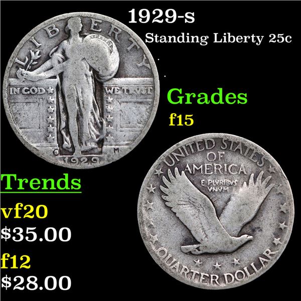 1929-s Standing Liberty Quarter 25c Grades f+
