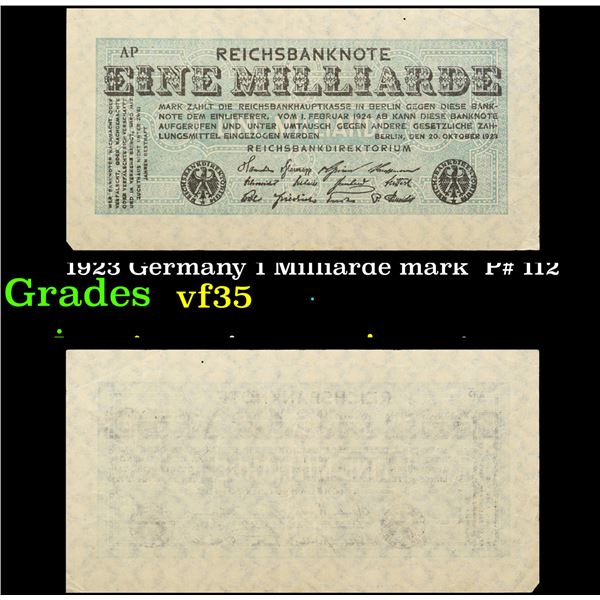 1923 Germany 1 Milliarde mark  P# 112 Grades vf++