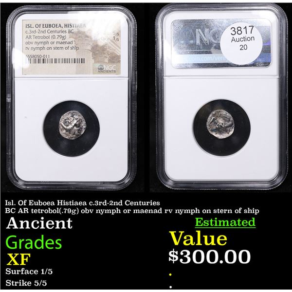 NGC Isl. Of Euboea Histiaea c.3rd-2nd Centuries BC AR tetrobol(.79g) obv nymph or maenad rv nymph on