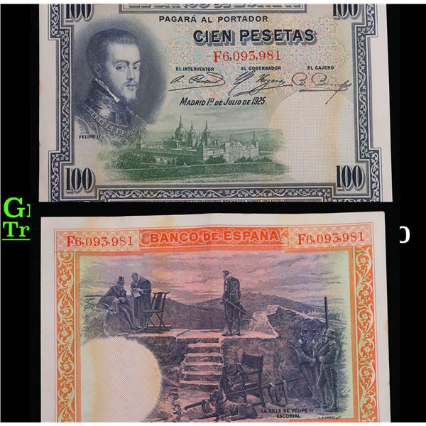1925 Spain 100 Pesetas Note P# 69C Grades AU, Almost Unc