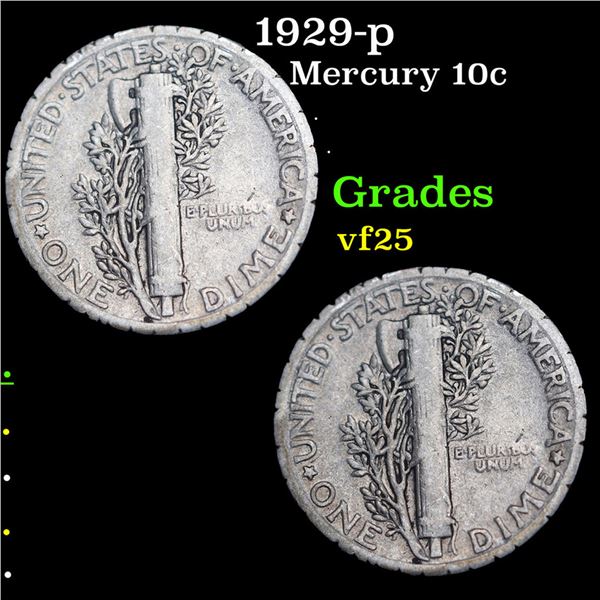 1929-p Mercury Dime 10c Grades vf+