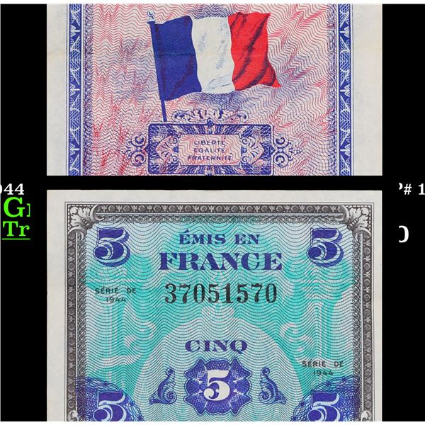 1944 France (Allied Liberation) 5 Franc Note P# 115A Grades Select AU