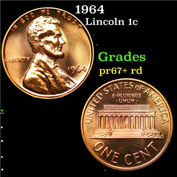 Proof 1964 Lincoln Cent 1c Grades Gem++ Proof Red