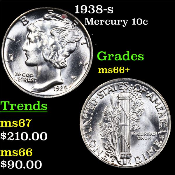 1938-s Mercury Dime 10c Grades GEM++ Unc