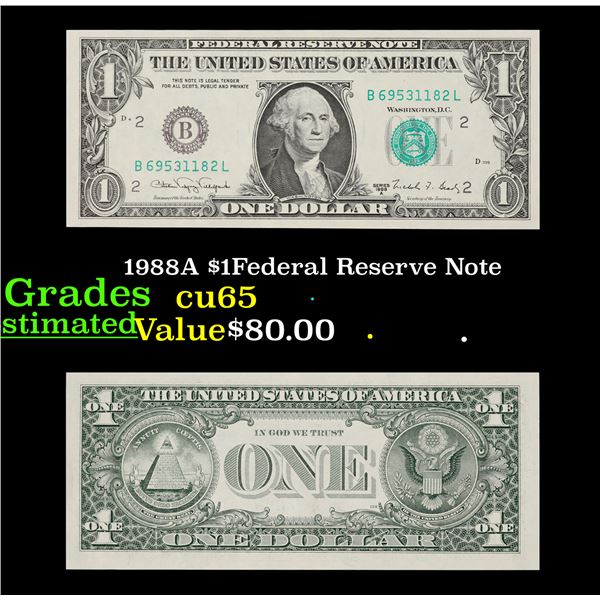 1988A $1Federal Reserve Note Grades Gem CU