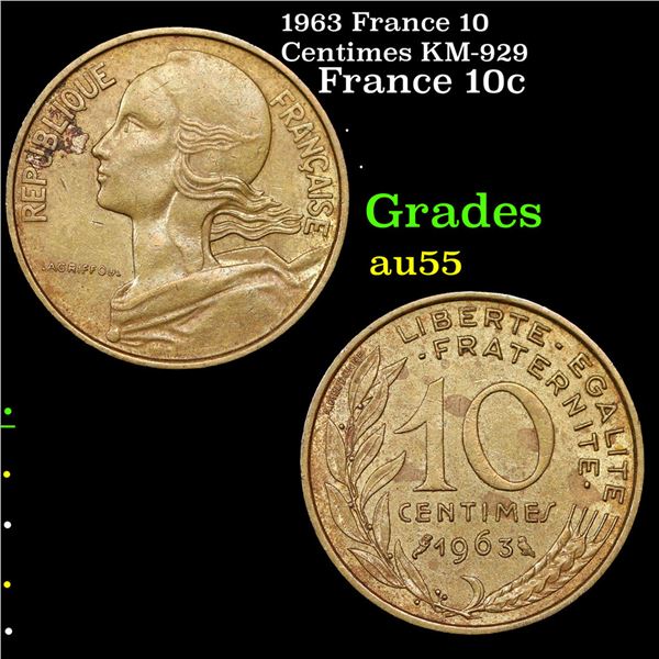 1963 France 10 Centimes KM-929 Grades Choice AU