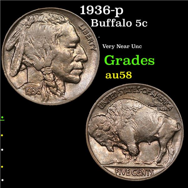 1936-d Buffalo Nickel 5c Grades Choice AU/BU Slider