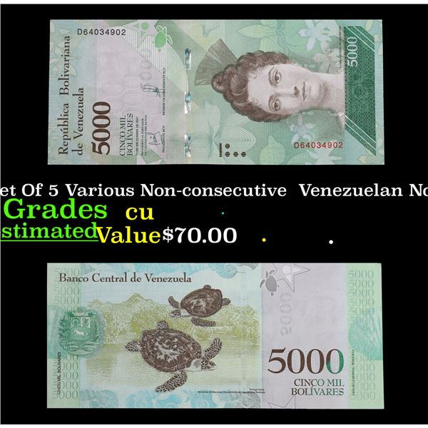 Set Of 5 Various Non-consecutive  Venezuelan Notes Grades CU