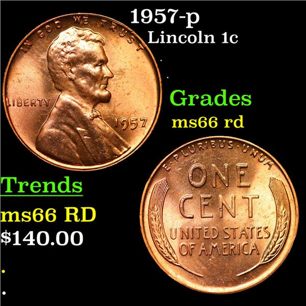 1957-p Lincoln Cent 1c Grades GEM+ Unc RD