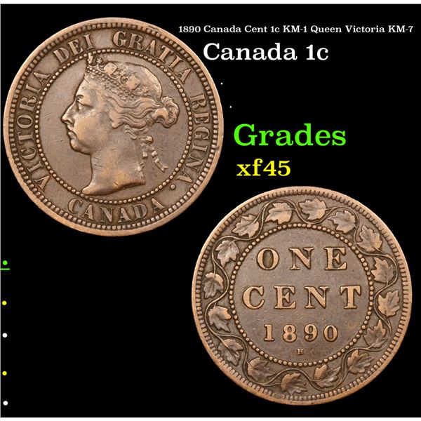 1890 Canada Cent 1c KM-1 Queen Victoria KM-7 Grades xf+