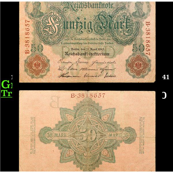 1910 Imperial Germany 50 Mark Note P# 41 Grades vf++