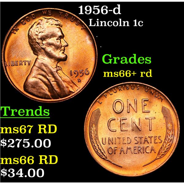 1956-d Lincoln Cent 1c Grades GEM++ RD