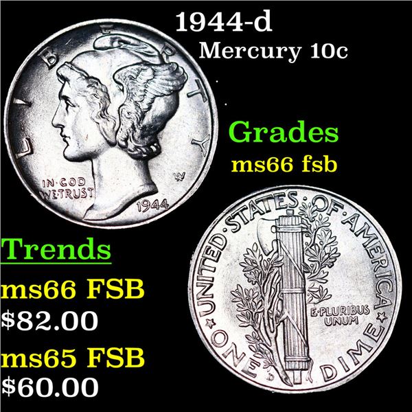 1944-d Mercury Dime 10c Grades GEM+ FSB