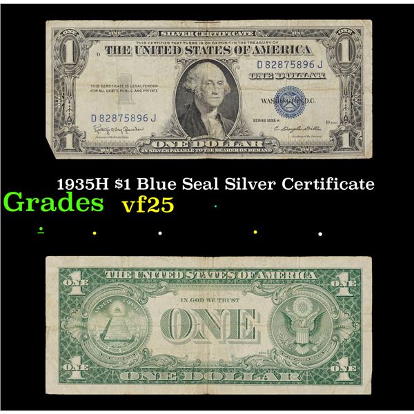 1935H $1 Blue Seal Silver Certificate  Grades vf+