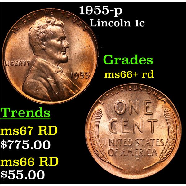 1955-p Lincoln Cent 1c Grades GEM++ RD