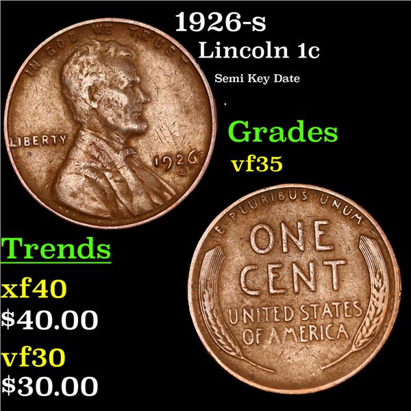 1926-s Lincoln Cent 1c Grades vf++