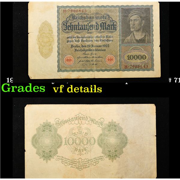 1922 Germny 10,000 Mark Vampire Note P# 71 Grades vf details