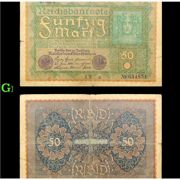 1919 Germany 50 Mark Note P# 66 Grades vf+