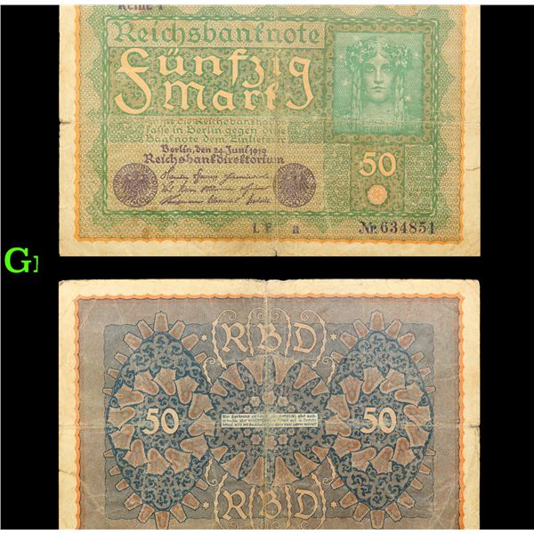 1919 Germany 50 Mark Note P# 66 Grades vf+