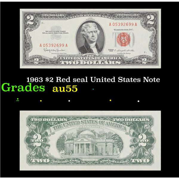 1963 $2 Red seal United States Note Grades Choice AU