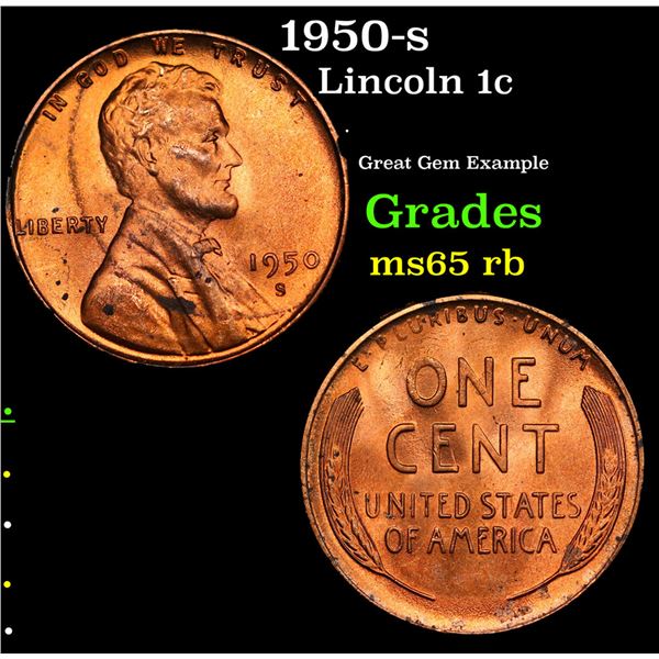 1950-s Lincoln Cent 1c Grades GEM Unc RB