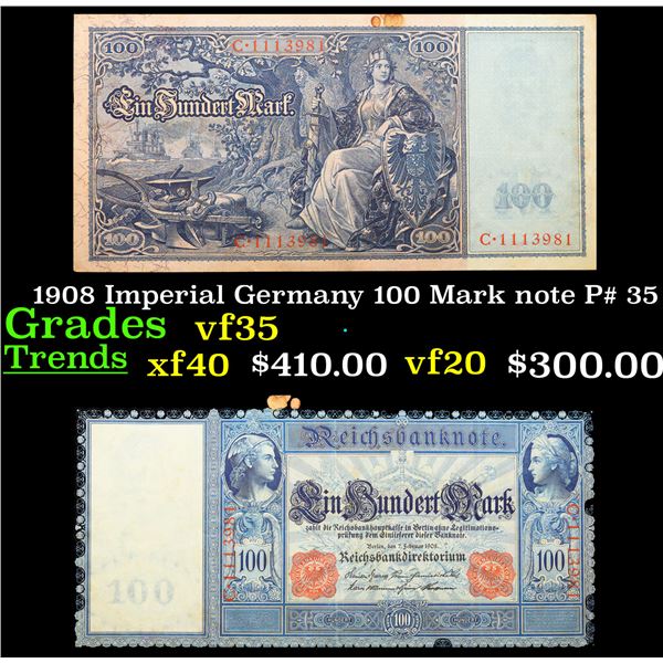 1908 Imperial Germany 100 Mark note P# 35 Grades vf++