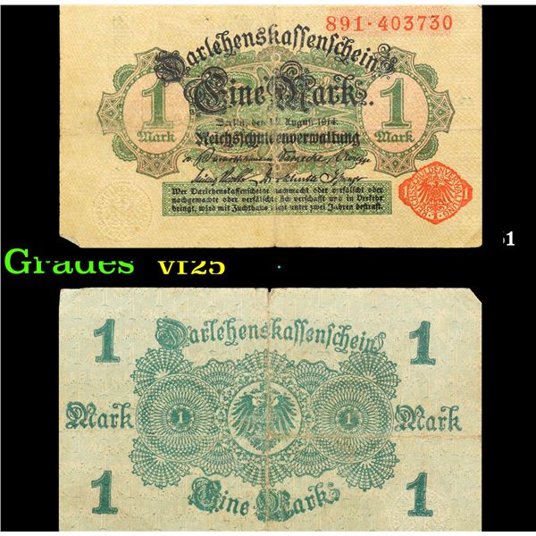 1914 Imerpial Germnay 1 Mark Note P# 51 Grades vf+