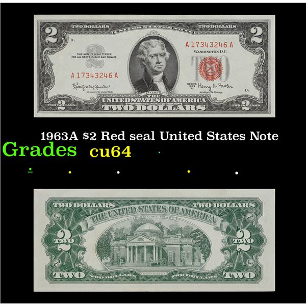 1963A $2 Red seal United States Note Grades Choice CU