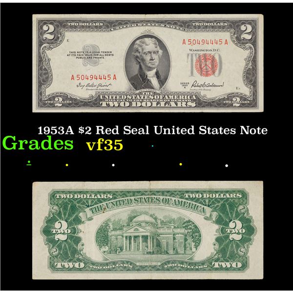 1953A $2 Red Seal United States Note Grades vf++