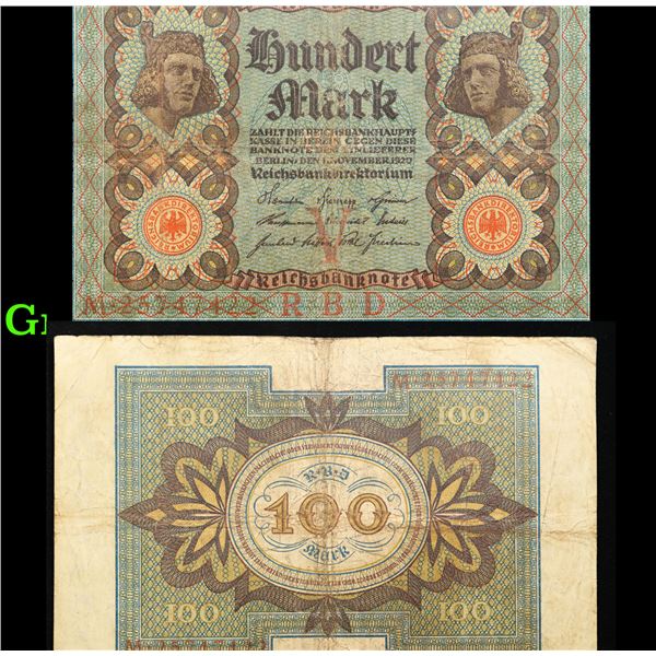 1920 Germany 100 Mark Note P# 69B Grades vf+