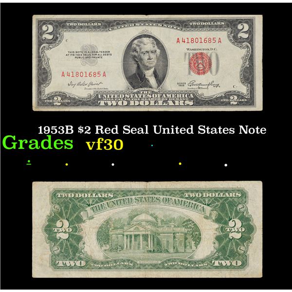 1953B $2 Red Seal United States Note Grades vf++