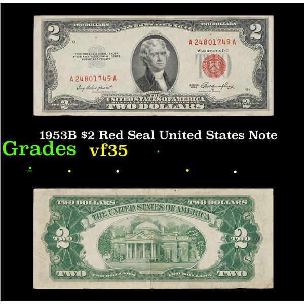 1953B $2 Red Seal United States Note Grades vf++