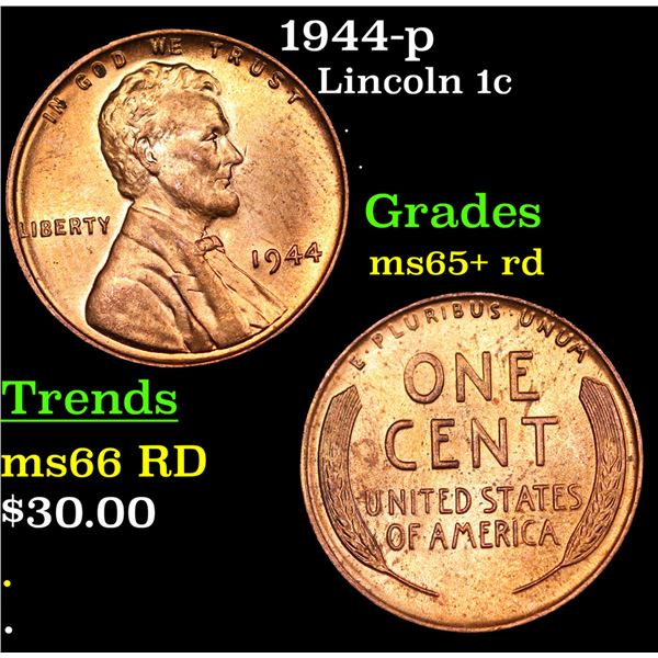 1944-p Lincoln Cent 1c Grades Gem+ Unc RD