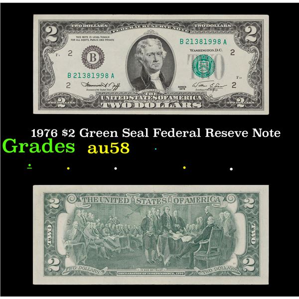 1976 $2 Green Seal Federal Reseve Note Grades Choice AU/BU Slider