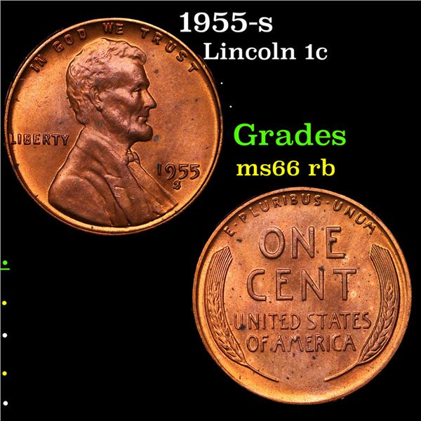 1955-s Lincoln Cent 1c Grades GEM+ Unc RB