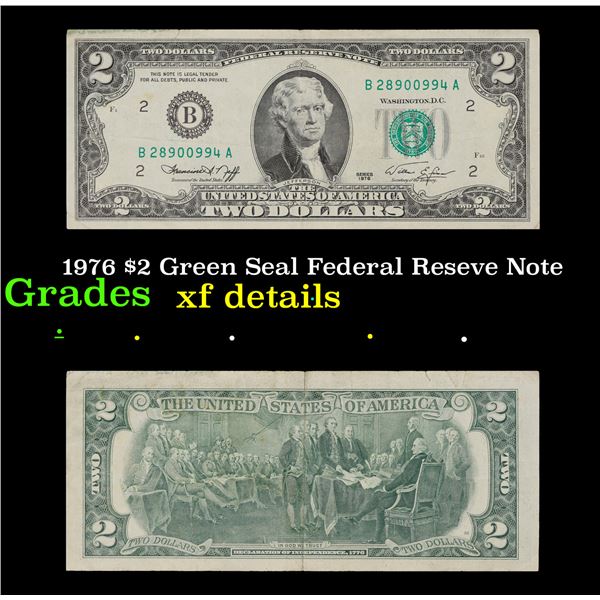 1976 $2 Green Seal Federal Reseve Note Grades xf details