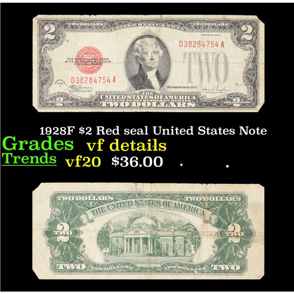 1928F $2 Red seal United States Note Grades vf details