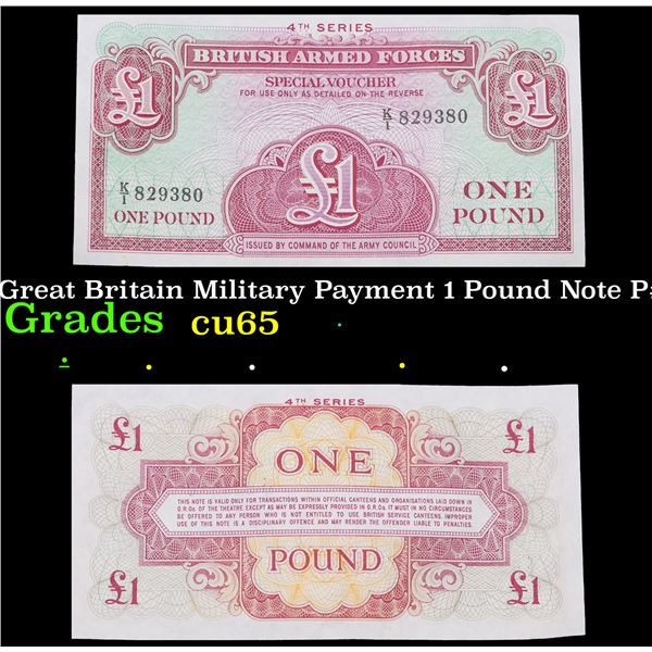 1962 Great Britain Military Payment 1 Pound Note P# M36A Grades Gem CU