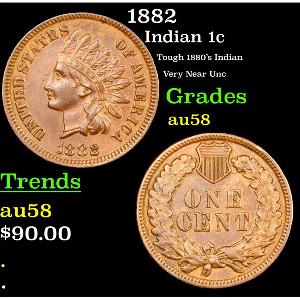 1882 Indian Cent 1c Grades Choice AU/BU Slider